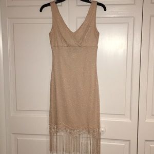 Gold, fishnet, fringe bottom dress